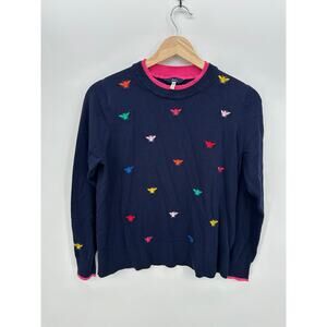 Joules Womens Bumblebee Sweater Size 8 Navy Blue Feminine Preppy Boxy Cotton Mix